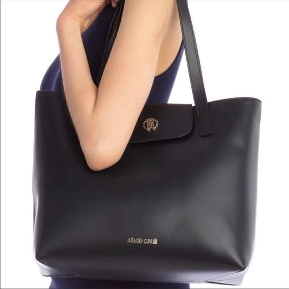Roberto Cavalli Leather Tote Bag, Black, NWT - Picture 2 of 6